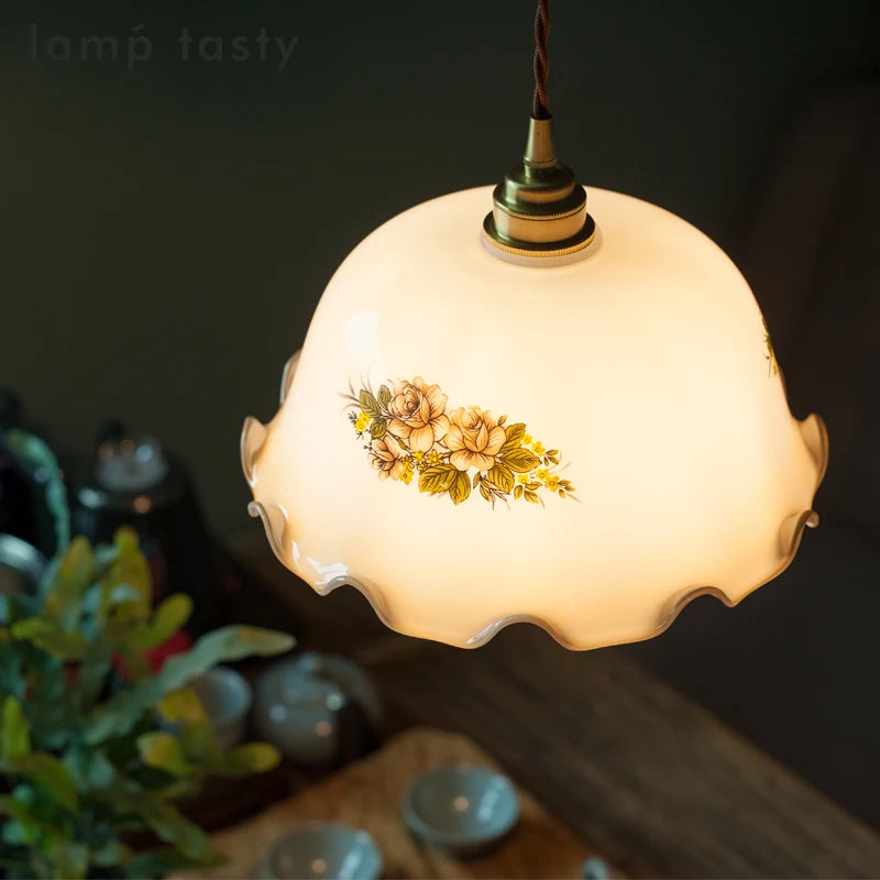 suspension vintage en verre fleur led pour intérieur