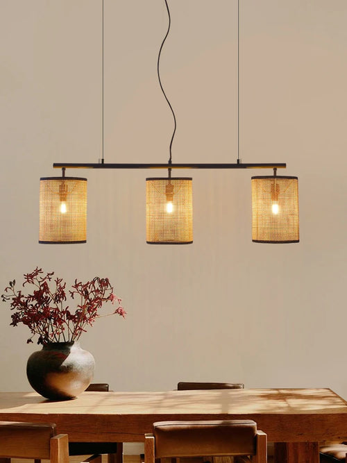 lustre rétro en rotin créatif pour éclairage intérieur - vue 4 sur 7