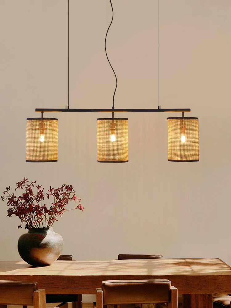 lustre rétro en rotin créatif pour éclairage intérieur - vue 4 sur 7