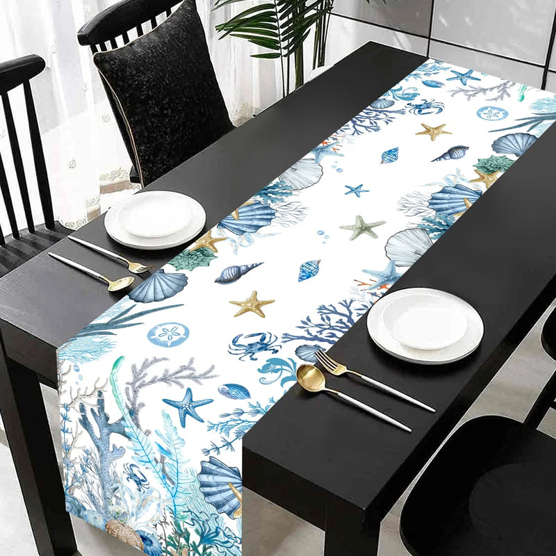 Chemin de table motif vie marine étoiles hippocampes