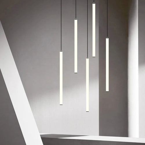 lustre long tube moderne pour villa nordique et hall d'exposition - vue 7 sur 14