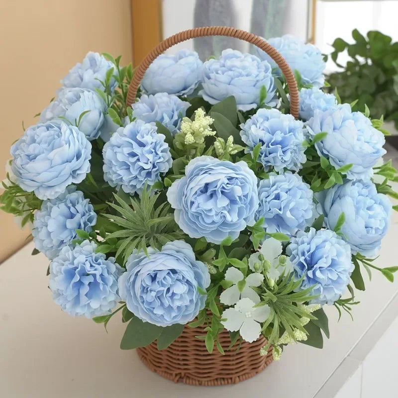 bouquet d'hortensias et pivoines artificiels pour décoration intérieure - vue 5 sur 11