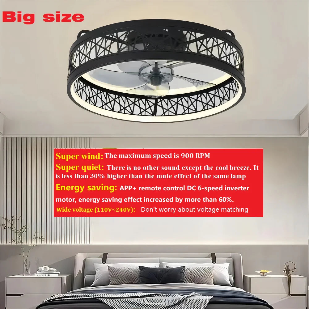 110V~265V APP and Remote Control Dual Intelligent Control  DC 6 speed Regulation Frequency Conversion Ceiling Fan Light