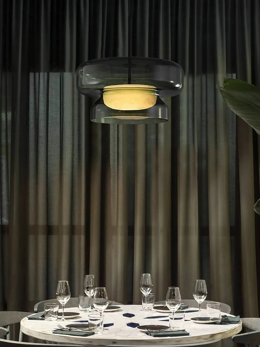 Suspension en verre vert moderne - vue 5 sur 9