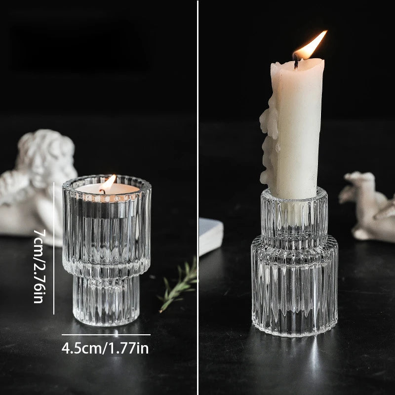 bougeoirs vintage en verre transparent à motifs nordiques - vue 11 sur 15