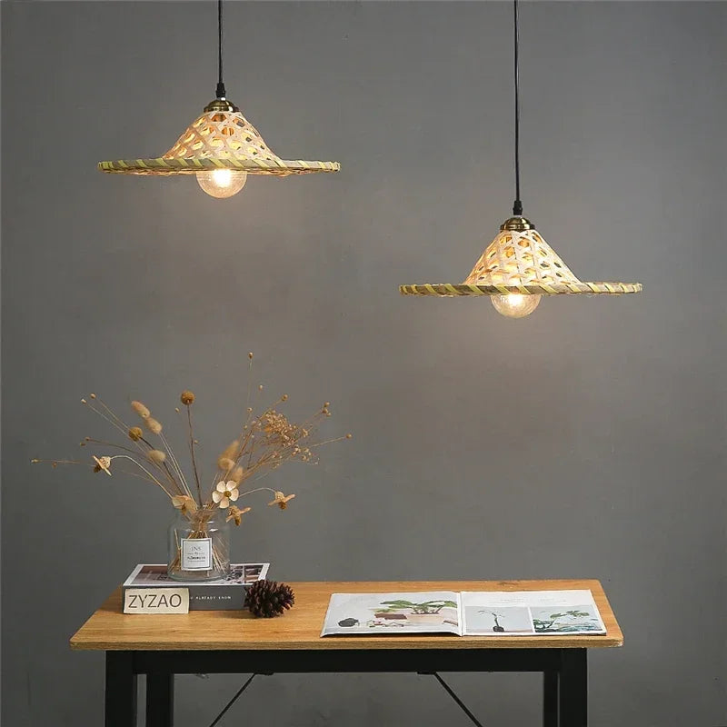 lustre d'art fait main en bambou naturel style chinois led - vue 4 sur 7