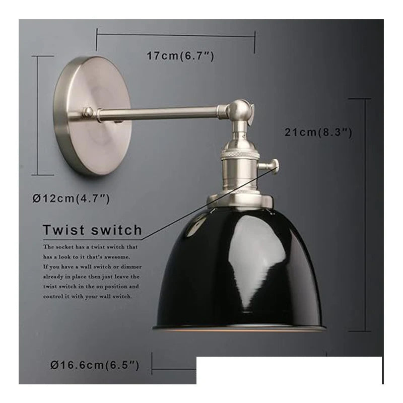 Iron wall lamp, Edison antique wall lamp, semi-circular corridor, staircase, living room, bedroom LED light, black and white - vue 6 sur 7