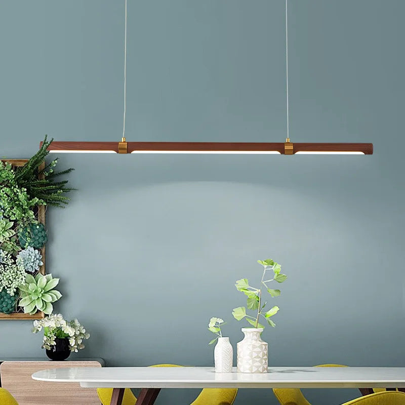 lampe led suspendue minimaliste imitation bois et métal hauteur réglable - vue 3 sur 9