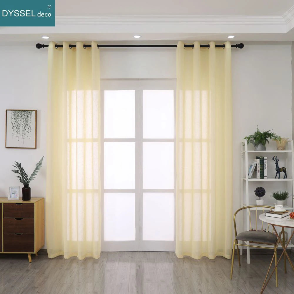 Voilage léger effet lin rayé pour salon chambre - vue 5 sur 6