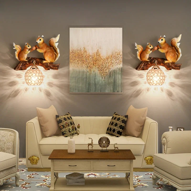 applique murale led design nordique en résine d'écureuil pour décoration intérieure - vue 3 sur 12