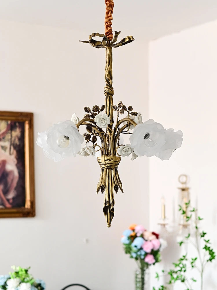 lustre en cuivre avec verre rose style classique européen à led - vue 4 sur 8