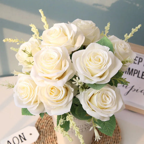bouquet de roses artificielles en soie pour décoration et mariage - vue 10 sur 12