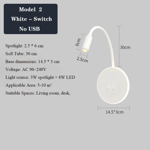 applique murale led moderne avec ports usb et interrupteur - vue 22 sur 22