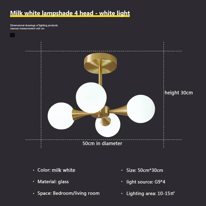 lustre nordique en verre blanc pour éclairage intérieur - vue 11 sur 23