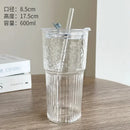 Gobelet verre rayé 600 ml avec couvercle paille