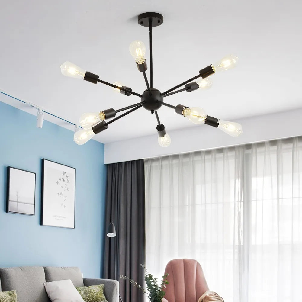 LED moderne Nickel brossé noir Tube lustres en laiton or industriel suspension Lightis pour salon Antique luminaires d'escalier - vue 5 sur 9