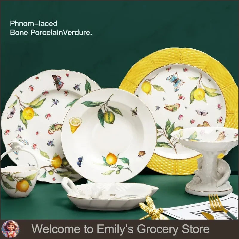 assiette ceramique motif citron style europeen elegant table - vue 2 sur 7