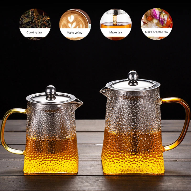 theiere verre martelee avec filtre inox resistante chaleur - vue 4 sur 7