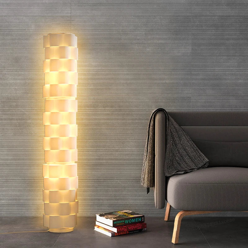 Lampadaire LED design moderne tissu blanc - vue 4 sur 6