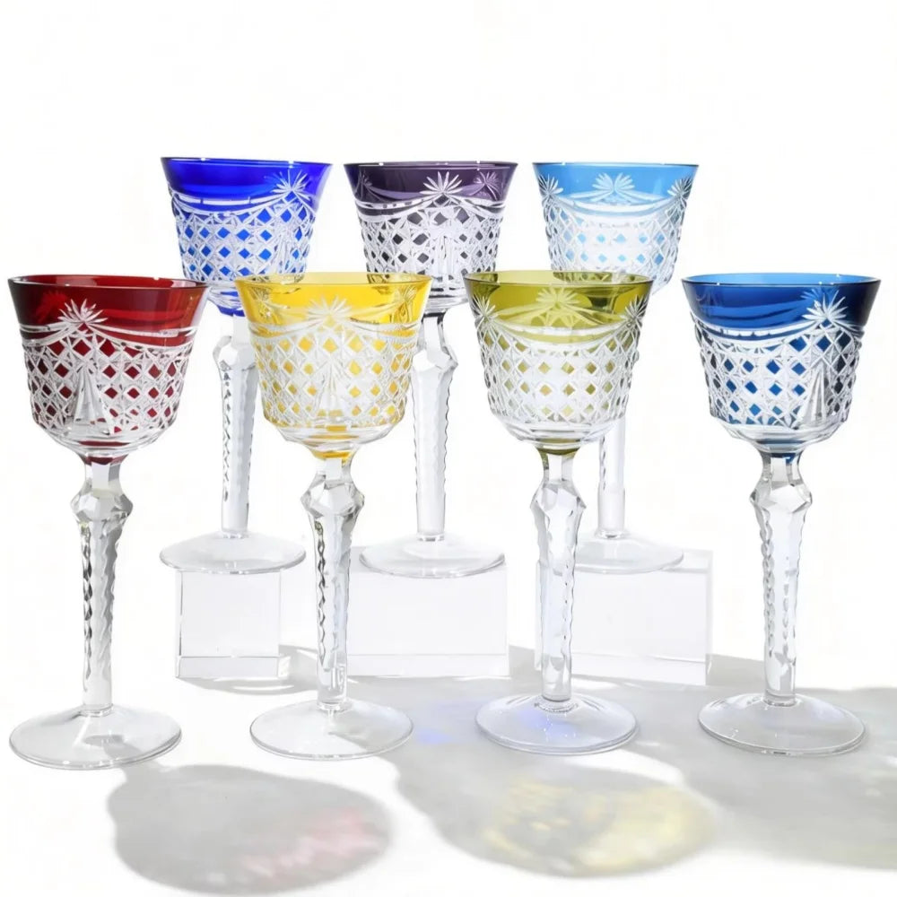 Verres à vin antique gravé main pied taillé - vue 7 sur 7