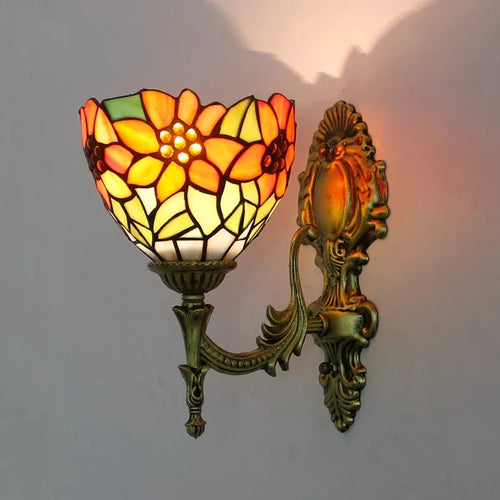 applique murale fleurs turques abat-jour baroque en verre décoratif - vue 2 sur 17
