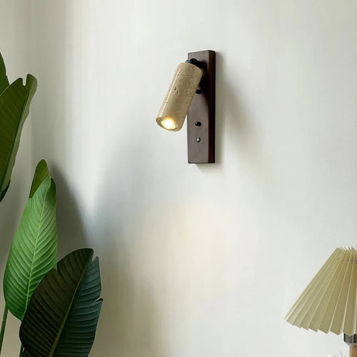 applique murale en pierre et bois avec interrupteur et ampoule ronde - vue 2 sur 10