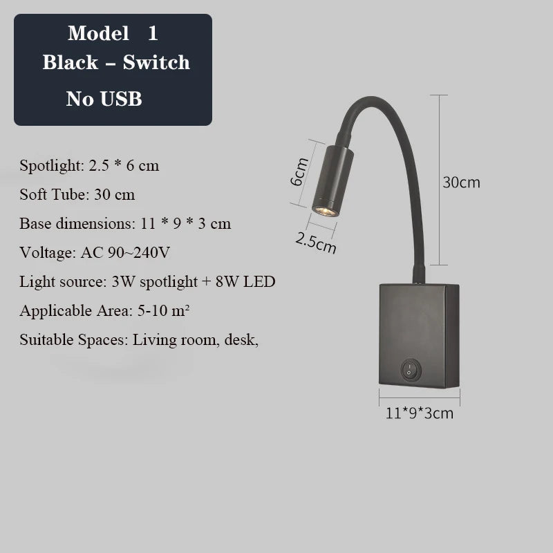 applique murale led moderne avec ports usb et interrupteur - vue 15 sur 22