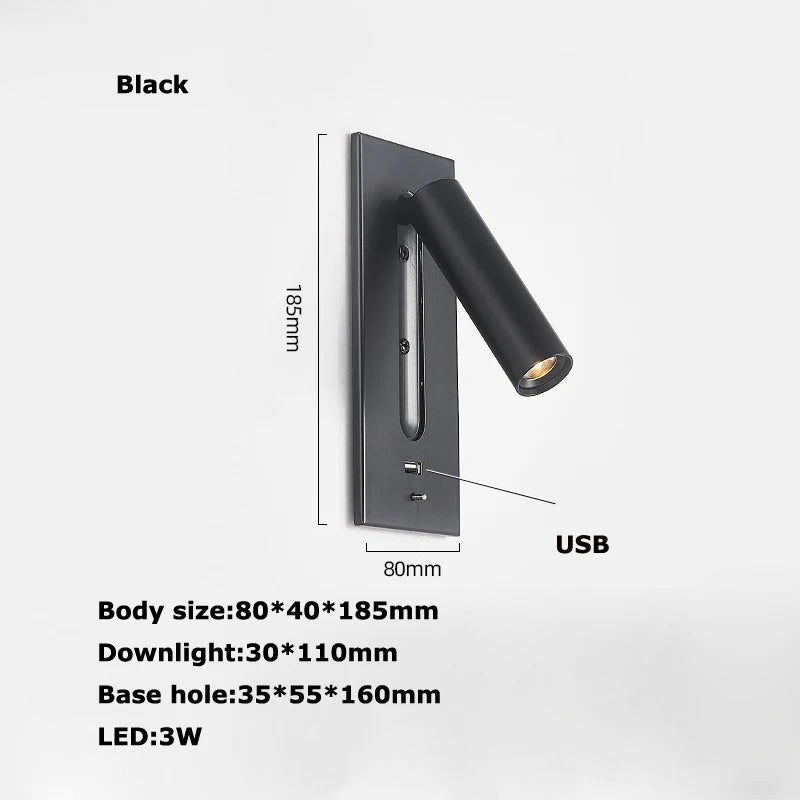 applique murale led rotative avec interrupteur pour lecture