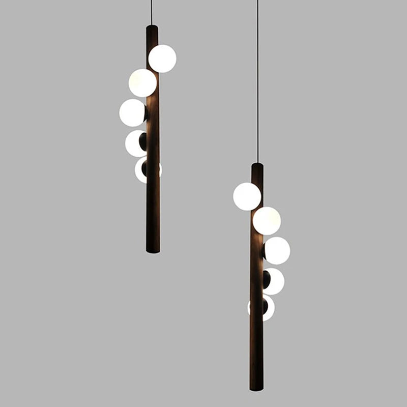lustre en bois de noyer et verre design moderne pour intérieur élégant - vue 5 sur 13