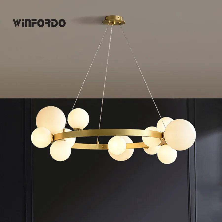 Lustre LED design doré rond à boules en verre - vue 2 sur 18