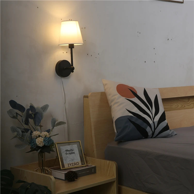 applique murale rétro américaine en lin noir et doré - vue 4 sur 8