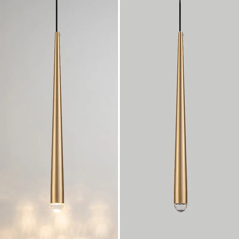 suspension conique en tube long en acrylique et cuivre pour bar et magasin - vue 7 sur 8