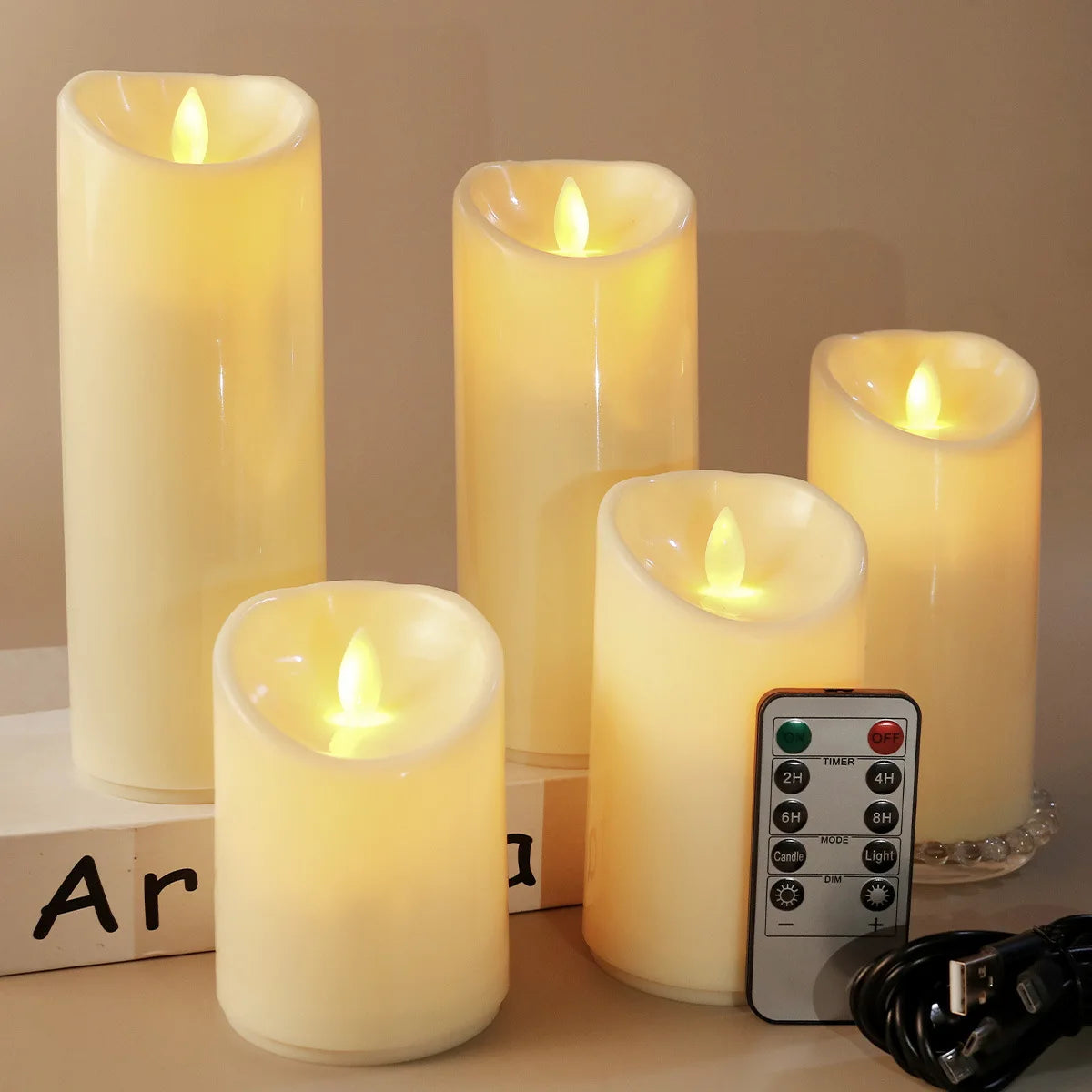 bougie pilier led rechargeable à distance avec minuterie et ambiance festive - vue 4 sur 13