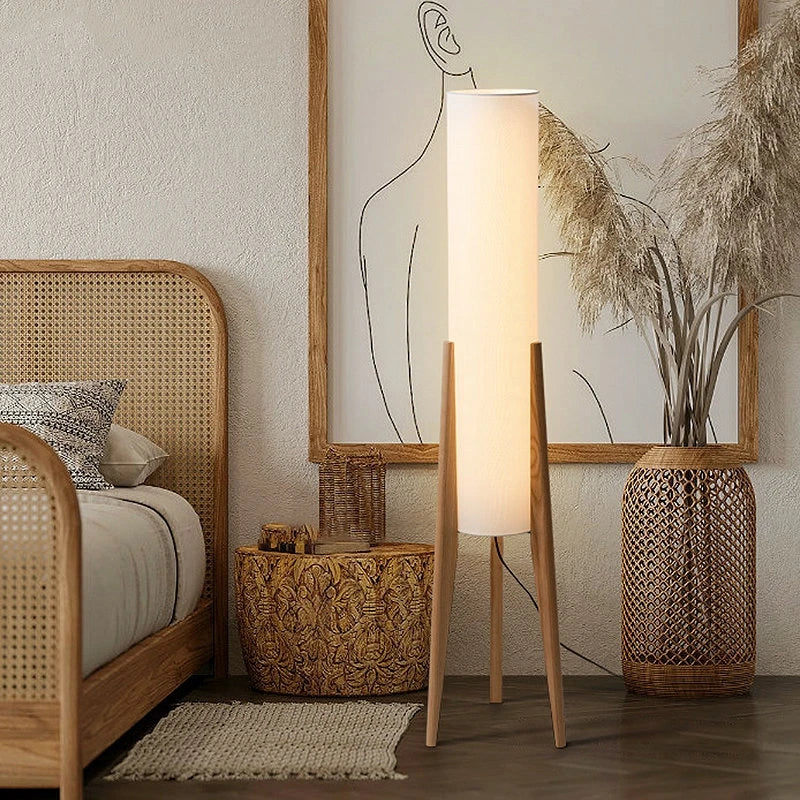 Lampadaire en bois massif Art nordique Simple abat-jour moderne tissu chambre salon décor lecture restaurant salon standin