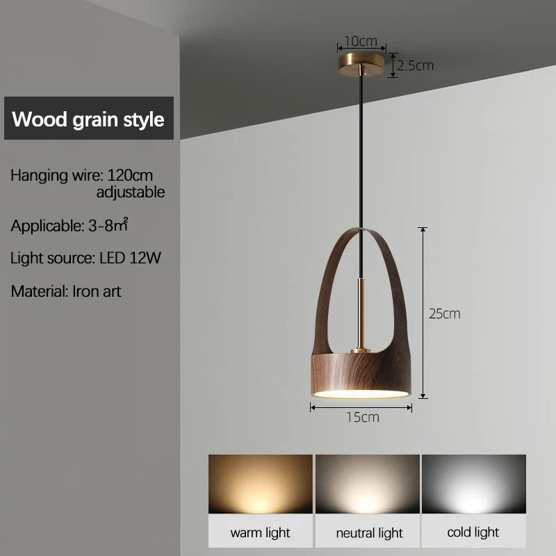 Nordique fer Art bois Grain petit suspension éclairage moderne Simple lampe de chevet à LED pour salle à manger chambre maison suspendu lustre - vue 7 sur 7