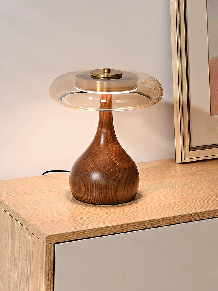 lampe de bureau rétro en bois et verre pour intérieur élégant - vue 3 sur 8