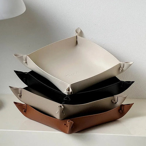 plateau de rangement en cuir pour dés bijoux et clés - vue 3 sur 14