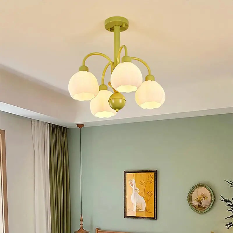 lustre verre lait blanc led chambre intérieure vert - vue 4 sur 10
