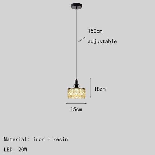 lustre design moderne en résine et métal hauteur réglable - vue 8 sur 7