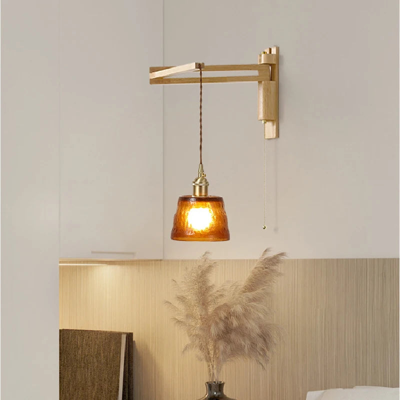 applique murale en verre bois et céramique lampe pliable à bras pivotant - vue 3 sur 14