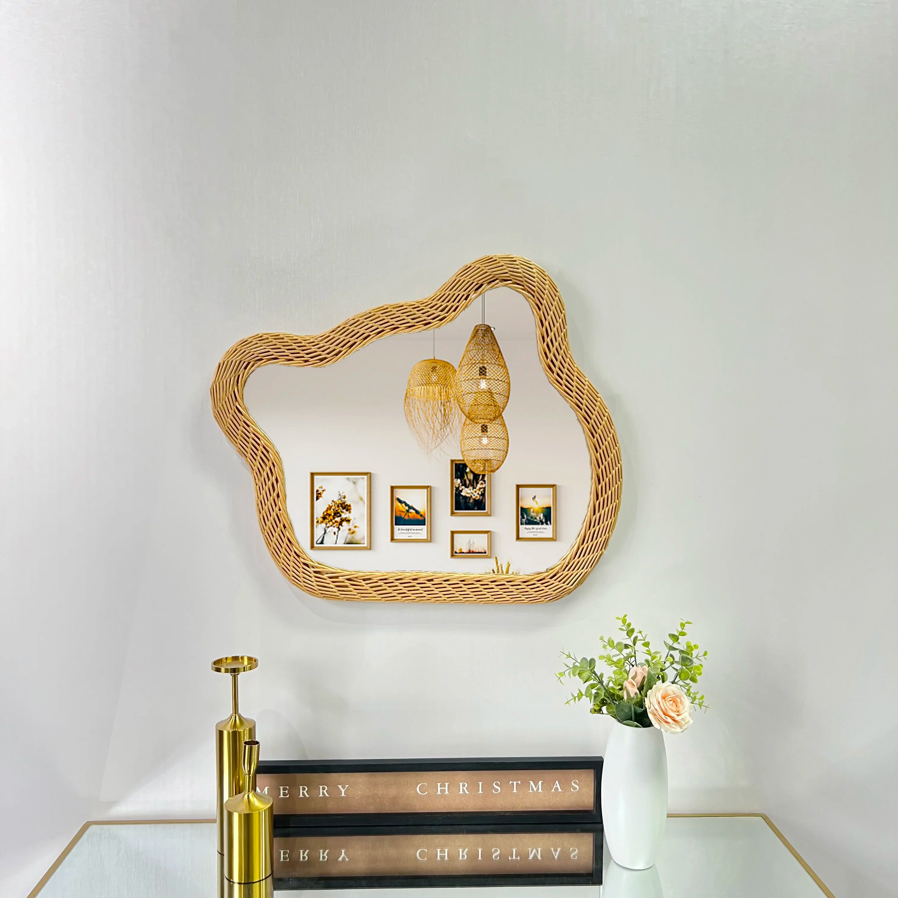 miroir en rotin ours design luxueux à suspendre au mur - vue 3 sur 6