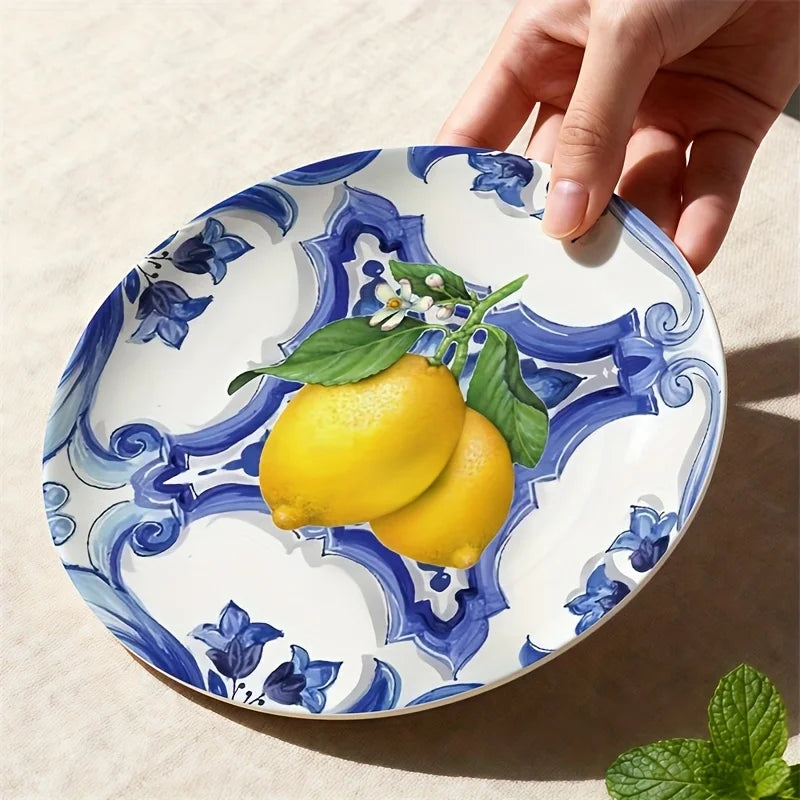 assiette decorative citron motif tranches style grec ceramique - vue 3 sur 6