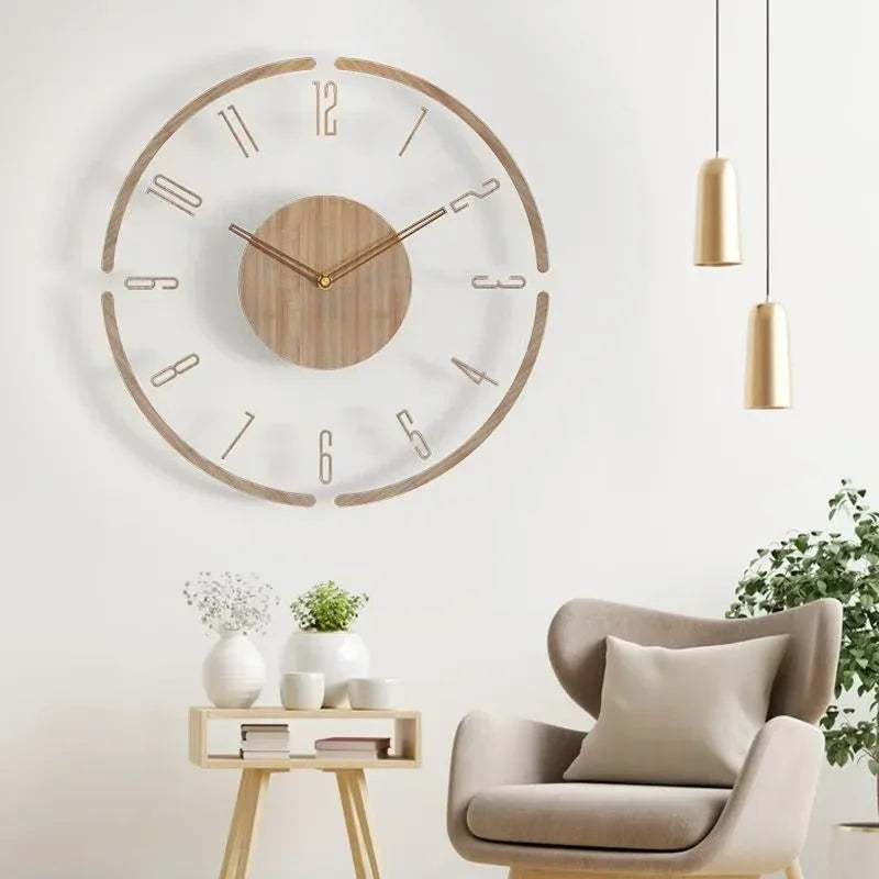 montre murale luxe en bois design moderne silencieuse quartz créative - vue 3 sur 11