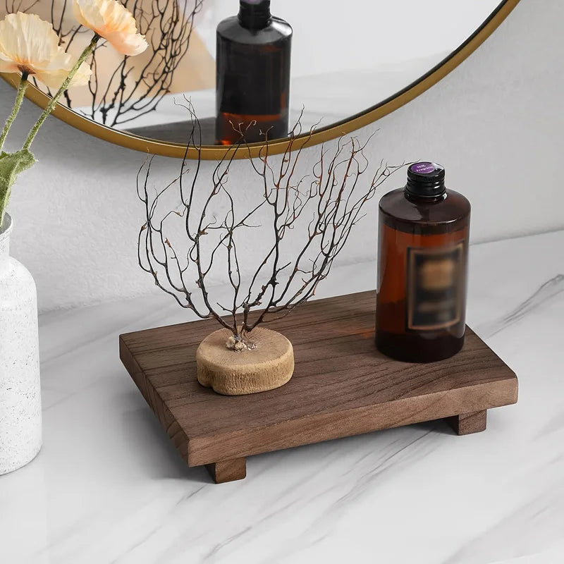 plateau en bois sur pied pour rangement et décoration - vue 3 sur 8