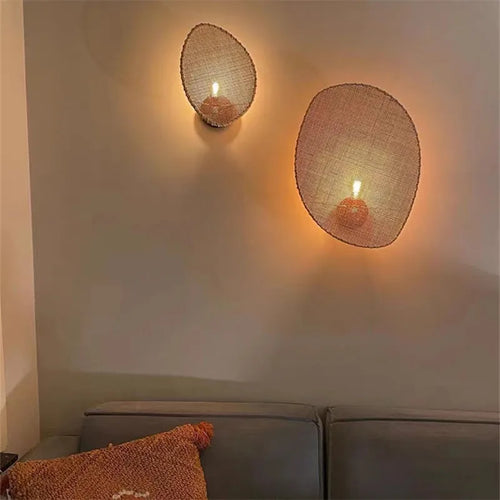 applique murale wabi sabi en rotin tissé pour décoration japonaise