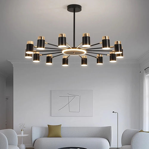 lustre moderne en design simple noir et or - vue 3 sur 9