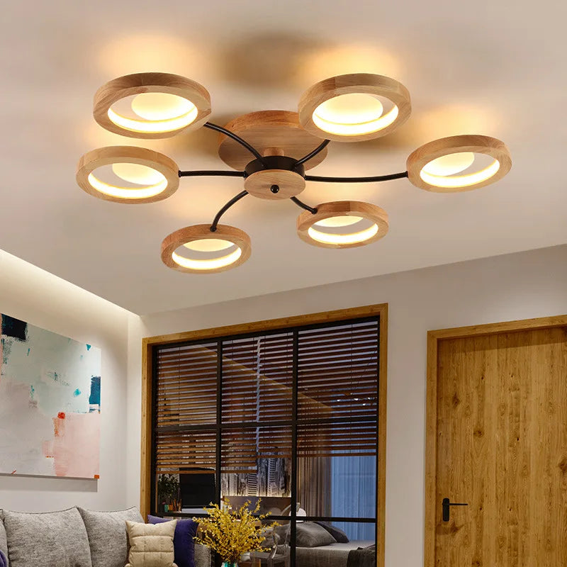 lustres modernes en bois avec lampes led nordiques - vue 4 sur 9