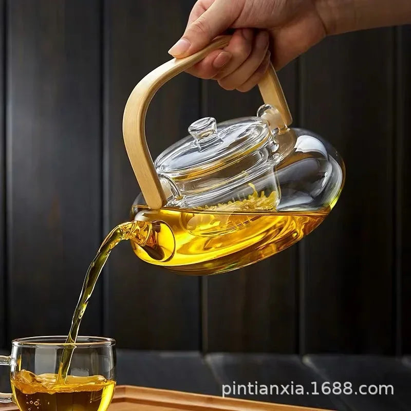 Théière bambou verre artisanale avec filtre intégré 900ml