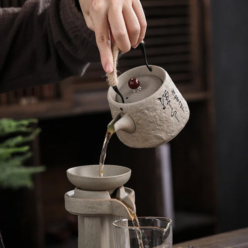 Service à thé japonais rétro céramique grain brut