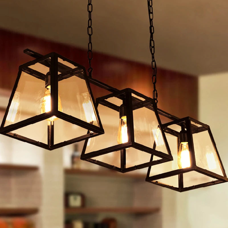 LOFT Vintage industriel vent verre cadre fer Art suspension lampe Restaurant Bar café Internet Bar noir trois tête suspension - vue 6 sur 7
